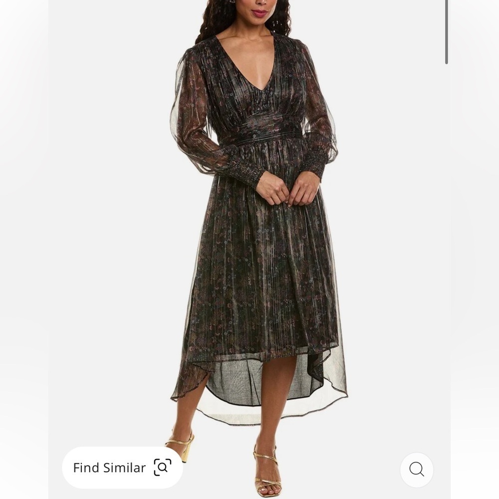 ALLISON NY Reeve Midi Dress In Black Sheer High-Low Dress small